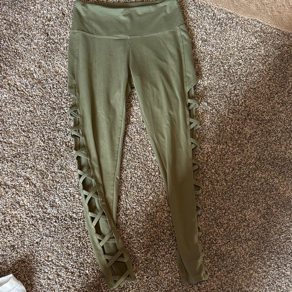 Olive Green Crisscross Side Detail Leggings - Women Pants & Jumpsuits